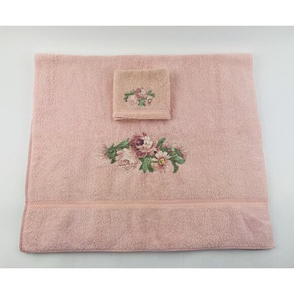 Vintage WAMSUTTA Towel Lot Set Pink Flower Floral Bath & Hand Set Somerset Rose - Picture 12 of 15